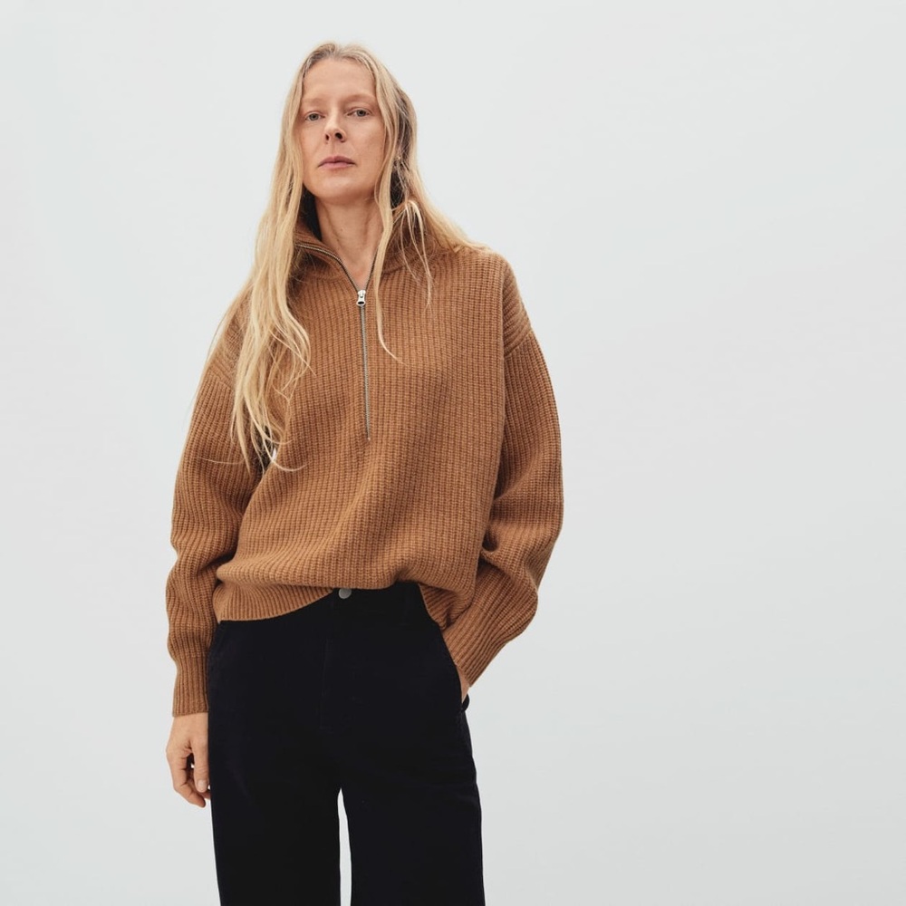 Everlane The Felted Merino Half-Zip Sweater - Deep Camel